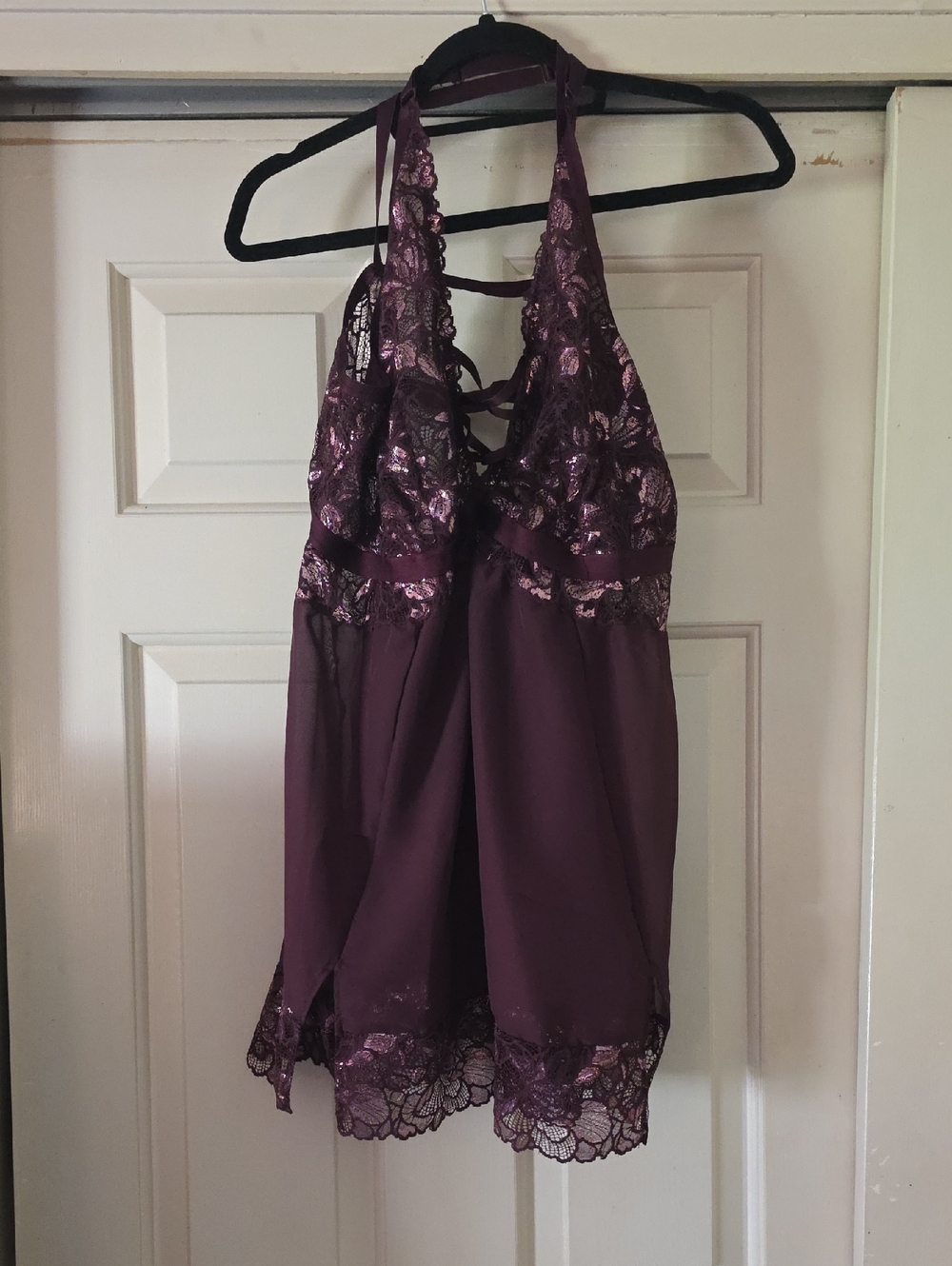 torrid Wine Lace Halter Chemise with Metallic Threads